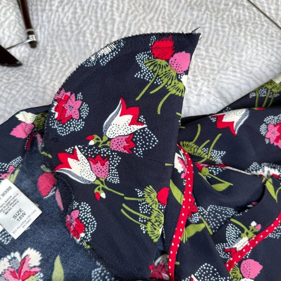 PRICE FIRM Vintage Y2K 00s Koret 2 Piece Bright Navy Floral Blouse Skirt Set 2X - Picture 8 of 13